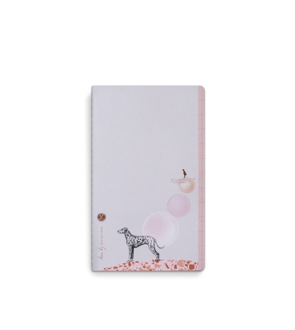 cuaderno notebook con perro y globos colores pastel